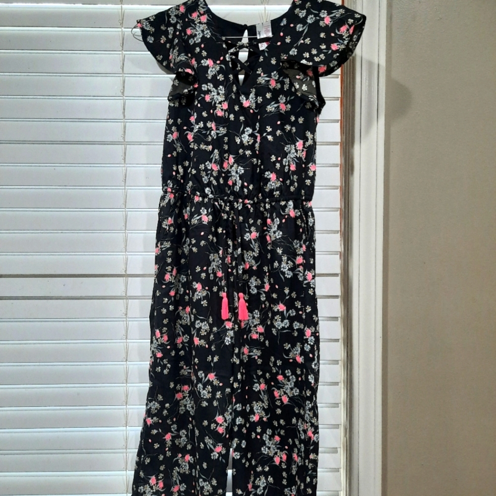 14 Girl's Black and Floral Jumpsuit/Romper